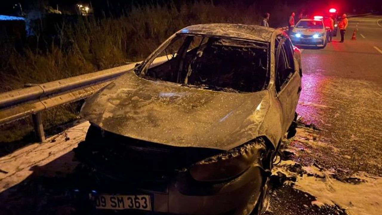 Aydın'da bir otomobil alev alev yandı