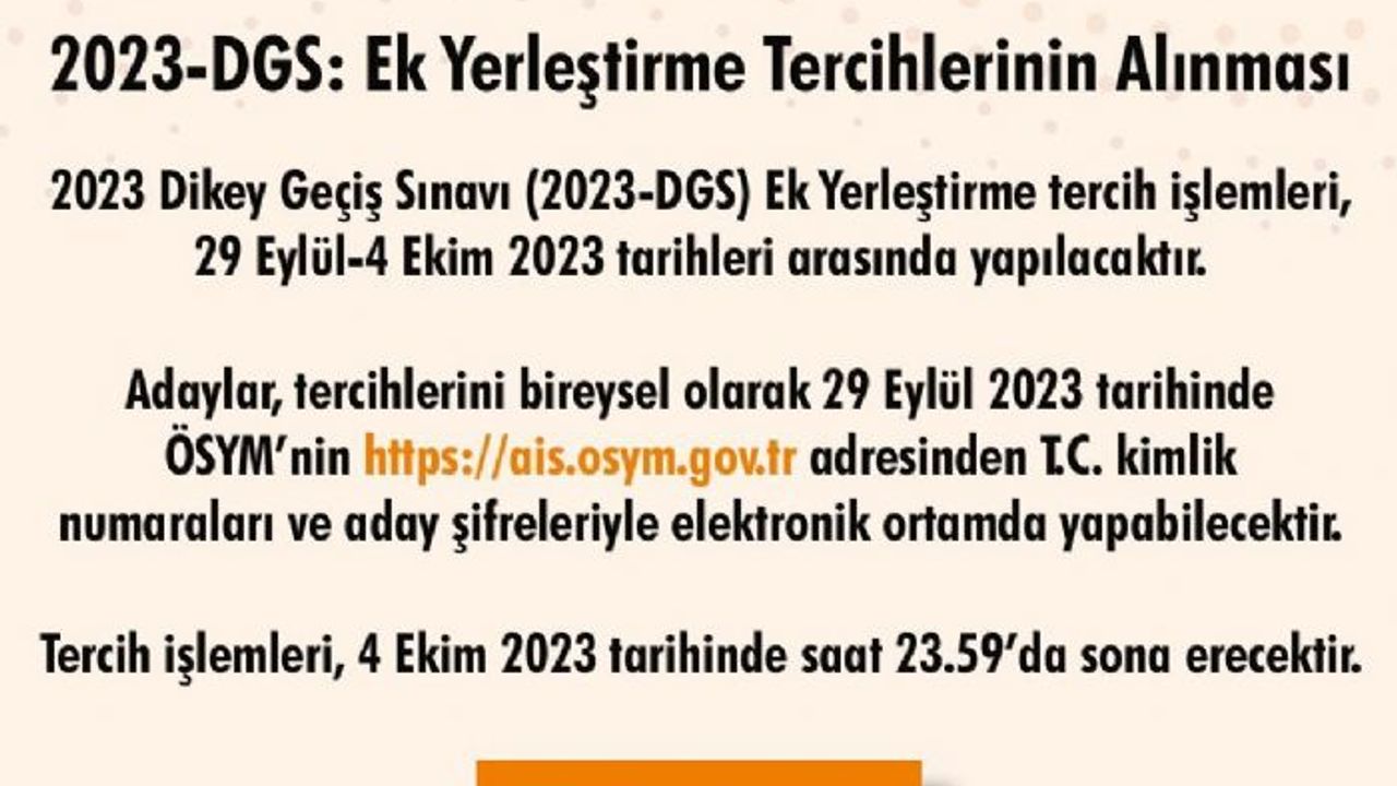 2023-DGS ek yerleştirme tercihleri başladı