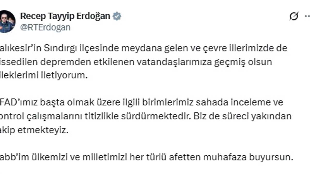 Cumhurbaşkanı Erdoğan’dan Deprem Açıklaması