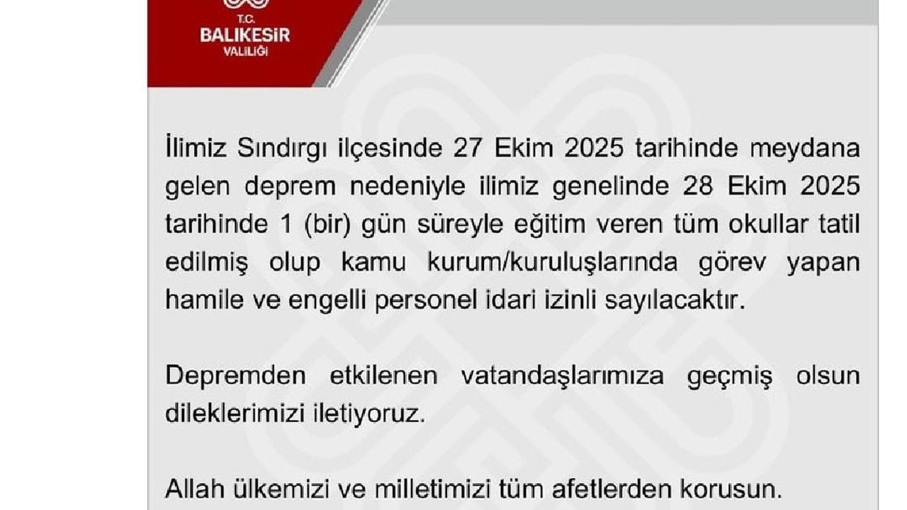 Okullar 1 Gün Tatil Edildi