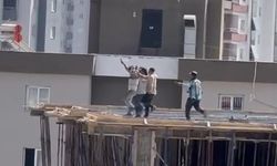 Müziğin sesini duyan işçiler 10. katta halay çekti