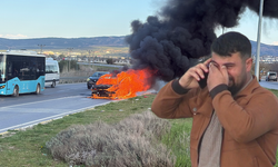 Otomobili alev alan sürücü gözyaşlarını tutamadı