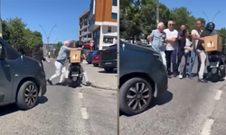 Kartal'da motokuryeyle kavga ederken aracını geri viteste unutan sürücü kaza yaptı