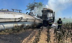 Devrilen tanker alev alev yandı