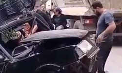 Hafriyat kamyonu otomobille çarpıştı yaralılar var!