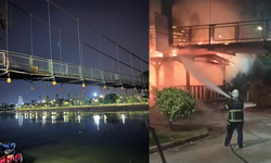 Seyhan Nehri üzerindeki asma yaya köprüsünde yangın