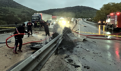 Bariyere çarpan otomobil alev alıp, yandı: 1 ölü, 1 yaralı