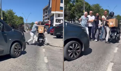 Kartal'da motokuryeyle kavga ederken aracını geri viteste unutan sürücü kaza yaptı