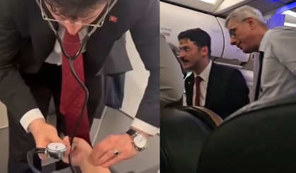 Bakan Memişoğlu, uçakta rahatsızlanan yolcuya müdahale etti