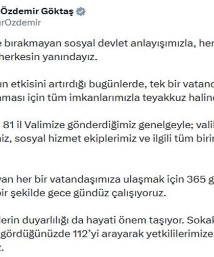Bakan Göktaş'tan Soğuk Hava Mesajı: "Teyakkuz Halindeyiz"