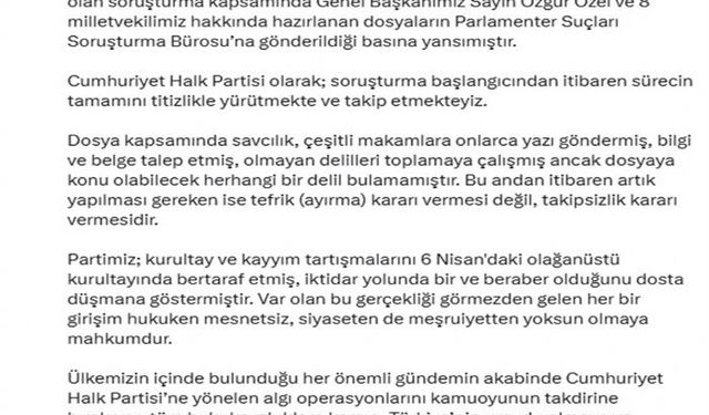 CHP'li Çiftçi'den kurultay soruşturmasına ilişkin açıklama