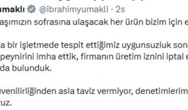 Bakan Yumaklı: 50 ton eritme peynirini imha ettik