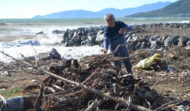Bozyazı'da selin taşıdığı odunlar toplandı