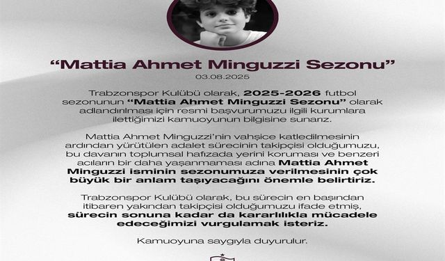 Trabzonspor’dan ‘Mattia Ahmet Minguzzi Sezonu' Başvurusu