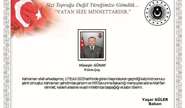 Şehit Hüseyin Günay’ın cenazesi Mersin’e getirilecek