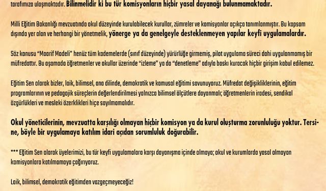 Eğitim Sen Mersin Şubesi’nden “Maarif Modeli İzleme Komisyonu” Tepkisi: “Bu Yapılar Yasal Değil!”