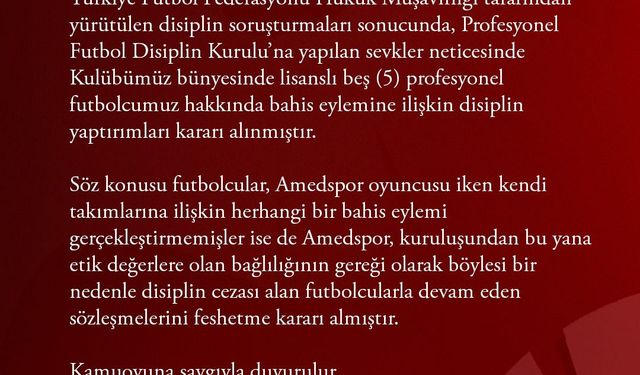 Amed Sportif Faaliyetler’de bahis soruşturmasına karışan 5 futbolcuyla yollar ayrıldı