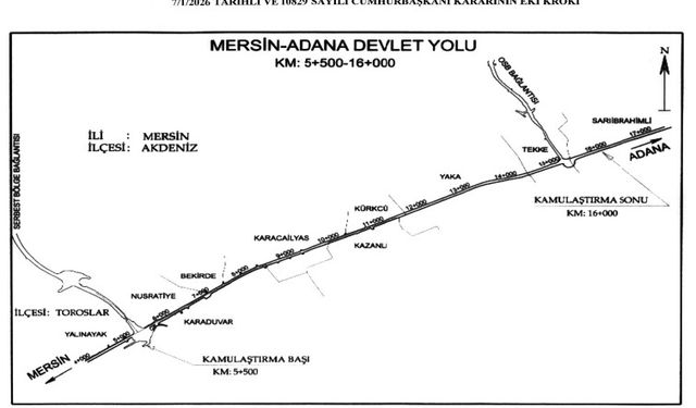 Mersin–Adana Yol Projesi İçin Acele Kamulaştırma Kararı