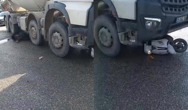 Beton mikserinin altında kalan motosikletli feci şekilde can verdi