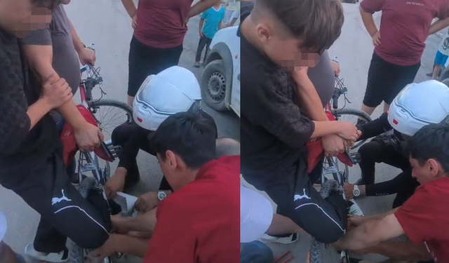 Ayağı bisiklete sıkışan çocuğun yardımına Yunus polisleri yetişti