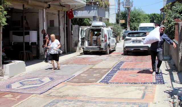 Asfalt gelmeyince sokağı halıyla kapladılar