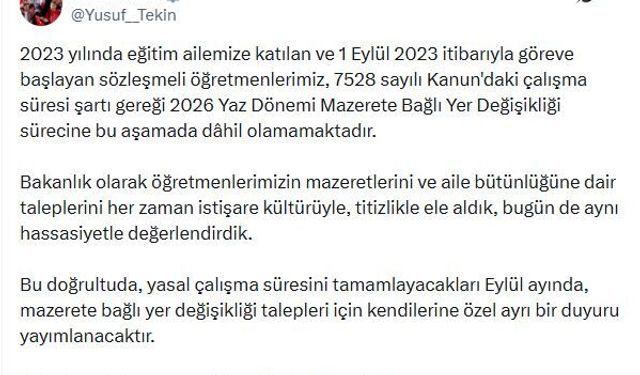 MEB’den mazeret tayinine katılamayan öğretmenlere yeni hak