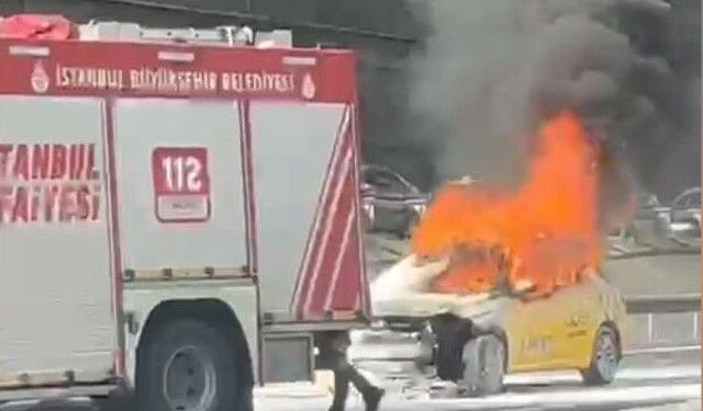 Taksisi yanan şoför alkol testini reddetti