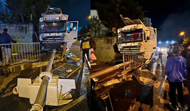 Kontrolden çıkan TIR otobüs durağına daldı
