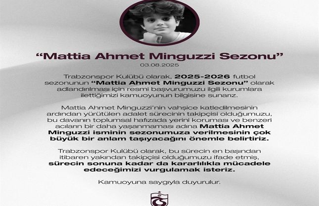 Trabzonspor’dan ‘Mattia Ahmet Minguzzi Sezonu' Başvurusu