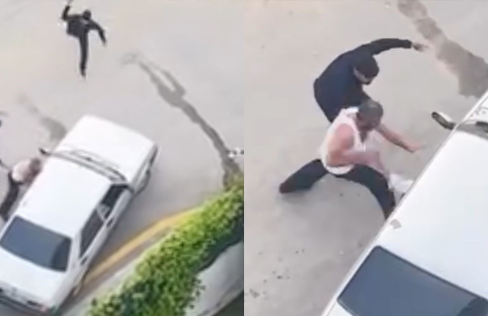 Taşlarla araçlara saldırdılar: Kavga anları kamerada