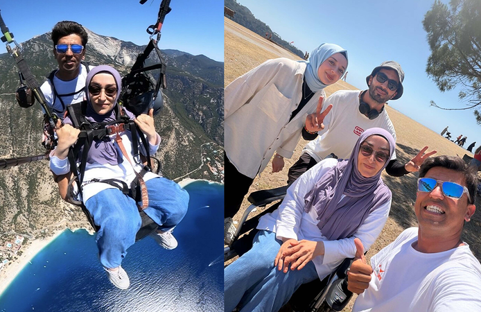 Yürüme engelli Münire, yamaç paraşütü ile uçma hayalini gerçekleştirdi