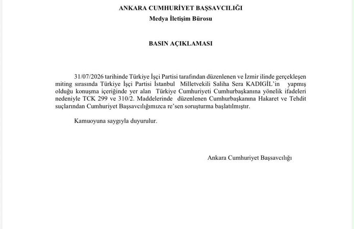Sera Kadıgil'e 'Cumhurbaşkanına hakaret' soruşturması
