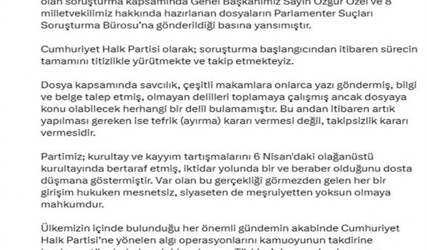 CHPli Çiftçiden kurultay soruşturmasına ilişkin açıklama