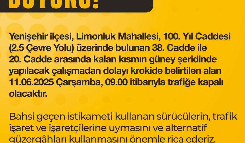 Yenişehir Trafik Düzenlemesi Başlıyor
