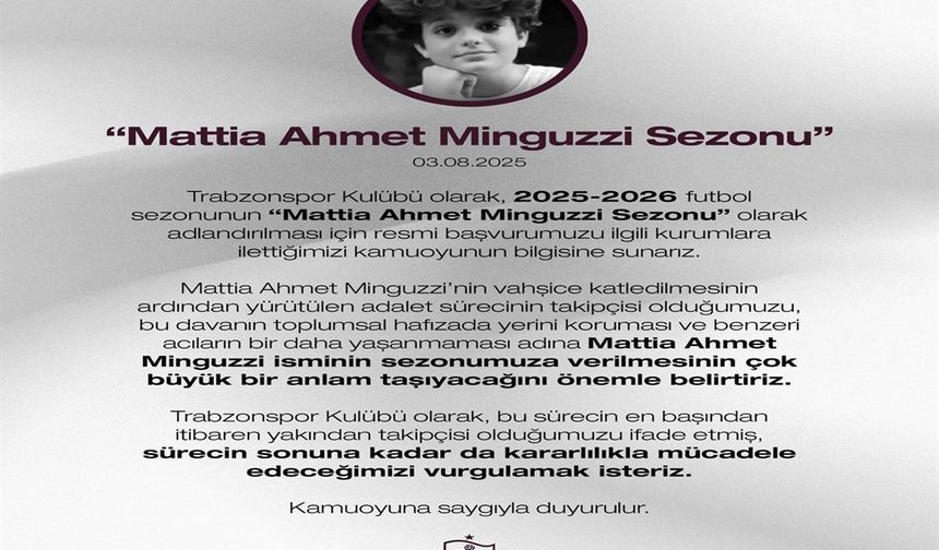 Trabzonspor’dan ‘Mattia Ahmet Minguzzi Sezonu' Başvurusu