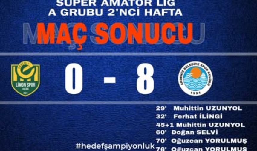 Akdeniz Belediye Spor’dan Erdemli Limonspor’a 8 Gol