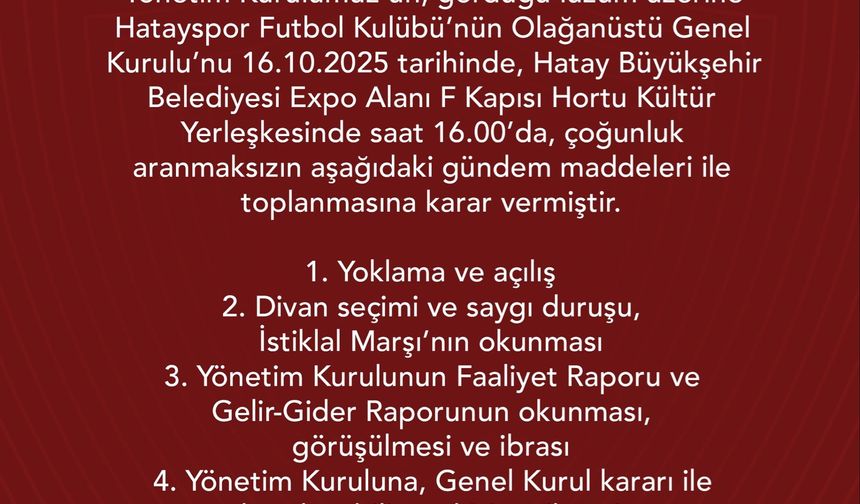 Hatayspor'da Genel Kurul Hazırlığı