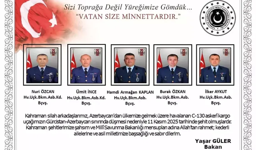 MSB Açıkladı: “C-130 uçağı kazasında 20 asker şehit”