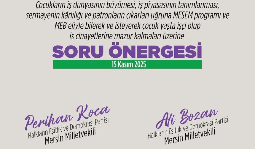 Bozan ve Koca'dan Tekin'e Sert Soru: “MESEM İçin Daha Kaç Çocuk Ölmeli?”