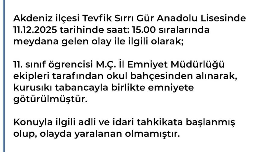 Okula Silahla Gelen Öğrenci Gözaltına Alındı