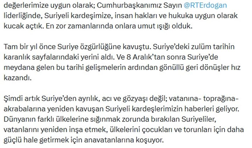 Bakan Yerlikaya: 8 Aralık 2024 sonrası 578 bin Suriyeli ülkesine geri döndü