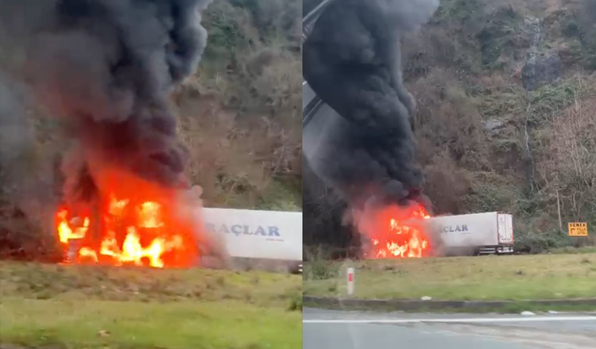 Karadeniz Sahil Yolu’nda TIR alev aldı