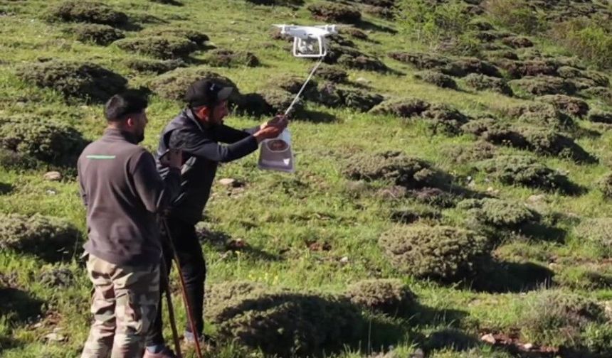 Arazideki çobanlara dronla "şeker" gönderdiler