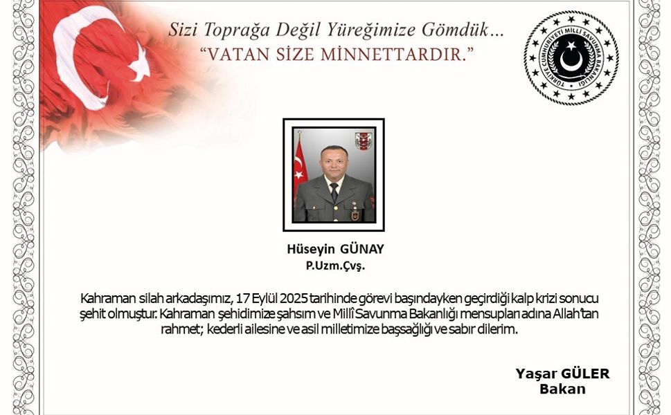 Şehit Hüseyin Günay’ın cenazesinin Mersin’e getirilecek