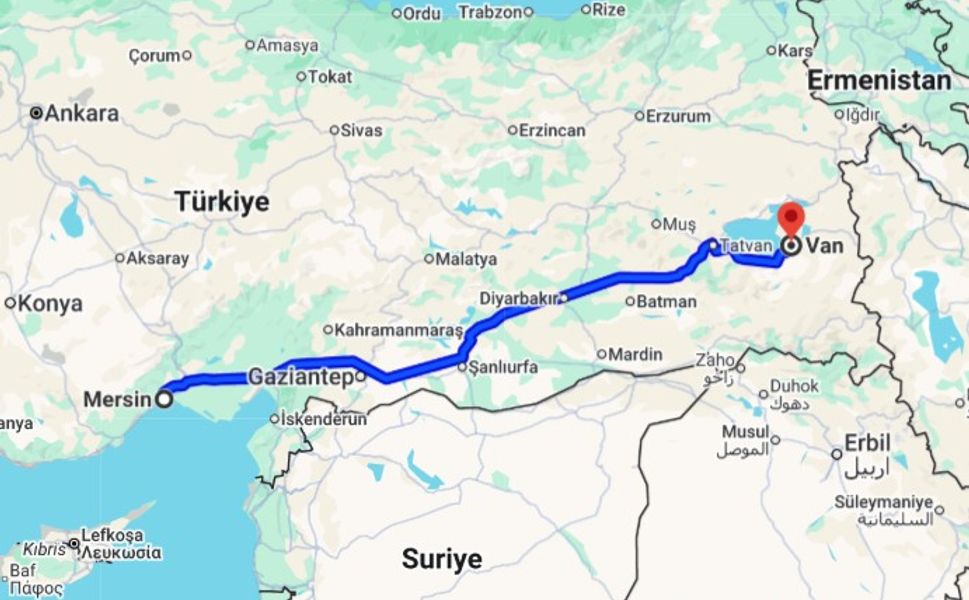Mersin Van Arası Kaç Km?