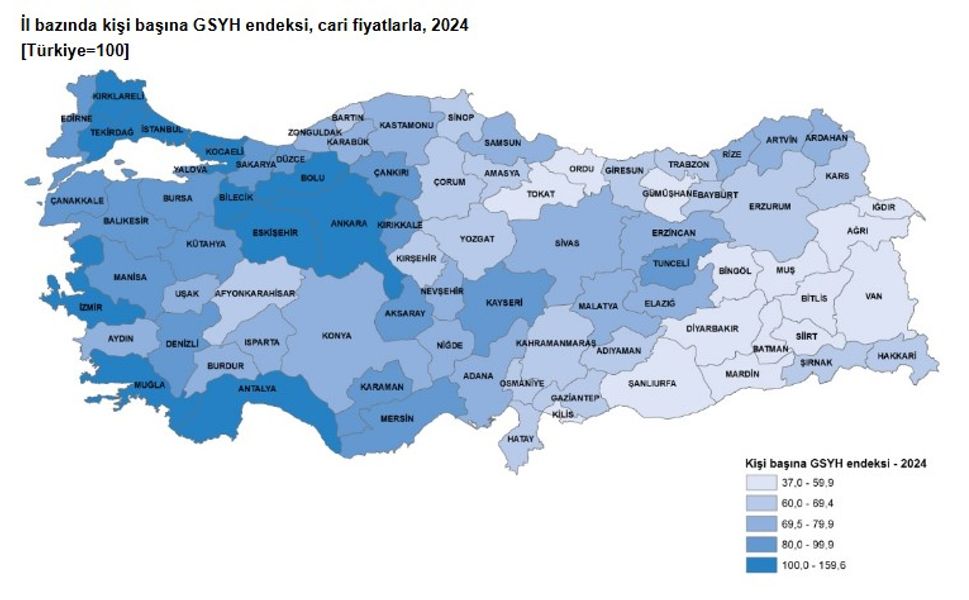Mersin Kişi Başına GSYH’de Türkiye Ortalamasının Altında