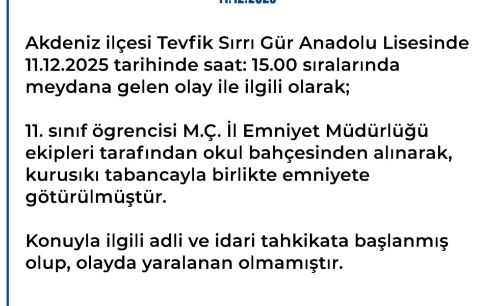 Okula Silahla Gelen Öğrenci Gözaltına Alındı