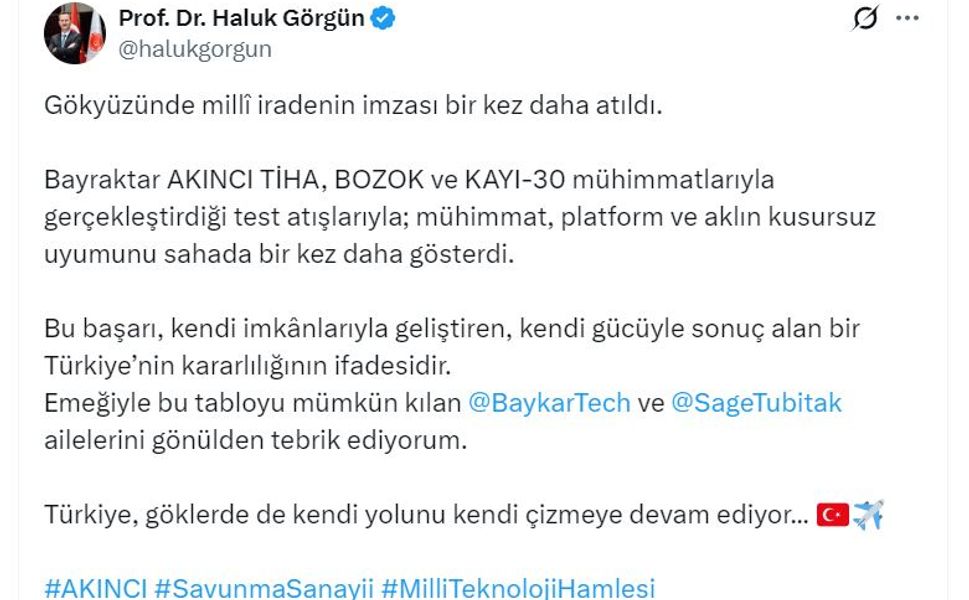 Haluk Görgün: “Bayraktar Akıncı Tiha; Aklın Kusursuz Uyumunu Bir Kez Daha Gösterdi”