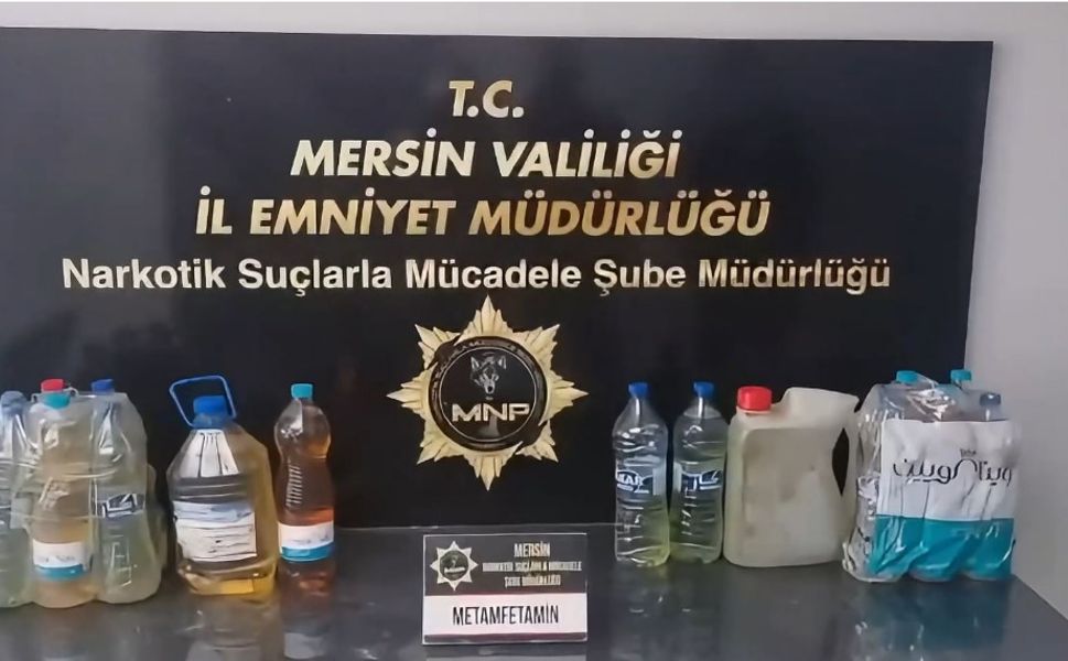 Mersin'de 27 litre metamfetamin ele geçirildi