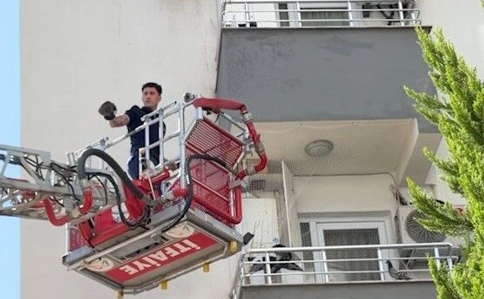 Balkon filesine takılan güvercini itfaiye kurtardı